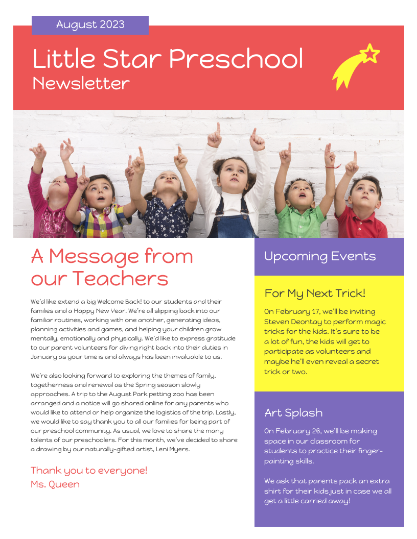 Vibrant Preschool Newsletter Template