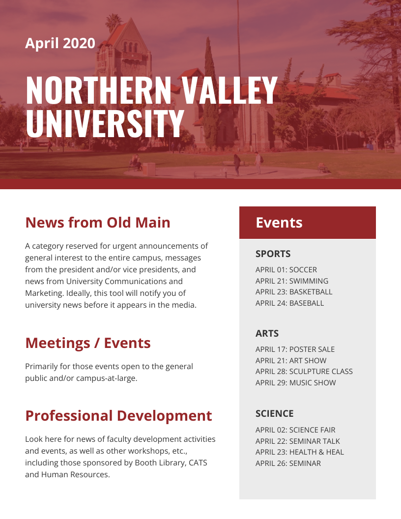Red University Newsletter Example Template